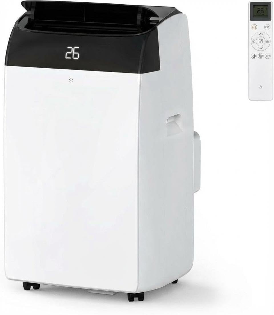 Leises 4-in-1 Mobiles Klimagerät 12000 BTU | Kühlen/Ventilieren/Entfeuchten/Follow-Me | Für Räume Bis 43–51㎡ Abluftschlauch+Digitaldisplay+Fernbedienung+24h-Timer