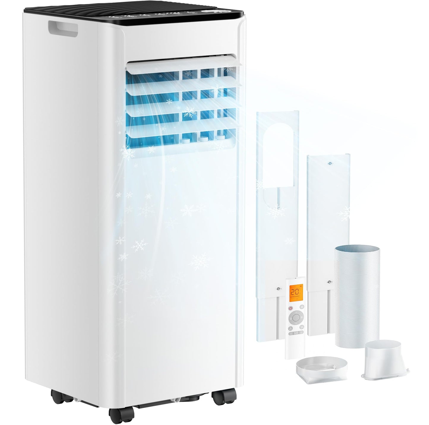 Mobile Klimaanlage 9000 BTU mit Abluftschlauch | 4-in-1 Mobiles Klimagerät | Leiser Betrieb <48 dB | Digitaldisplay + Fernbedienung | Fenster-Installationsset | 24h-Timer | Für Räume bis 25 m²