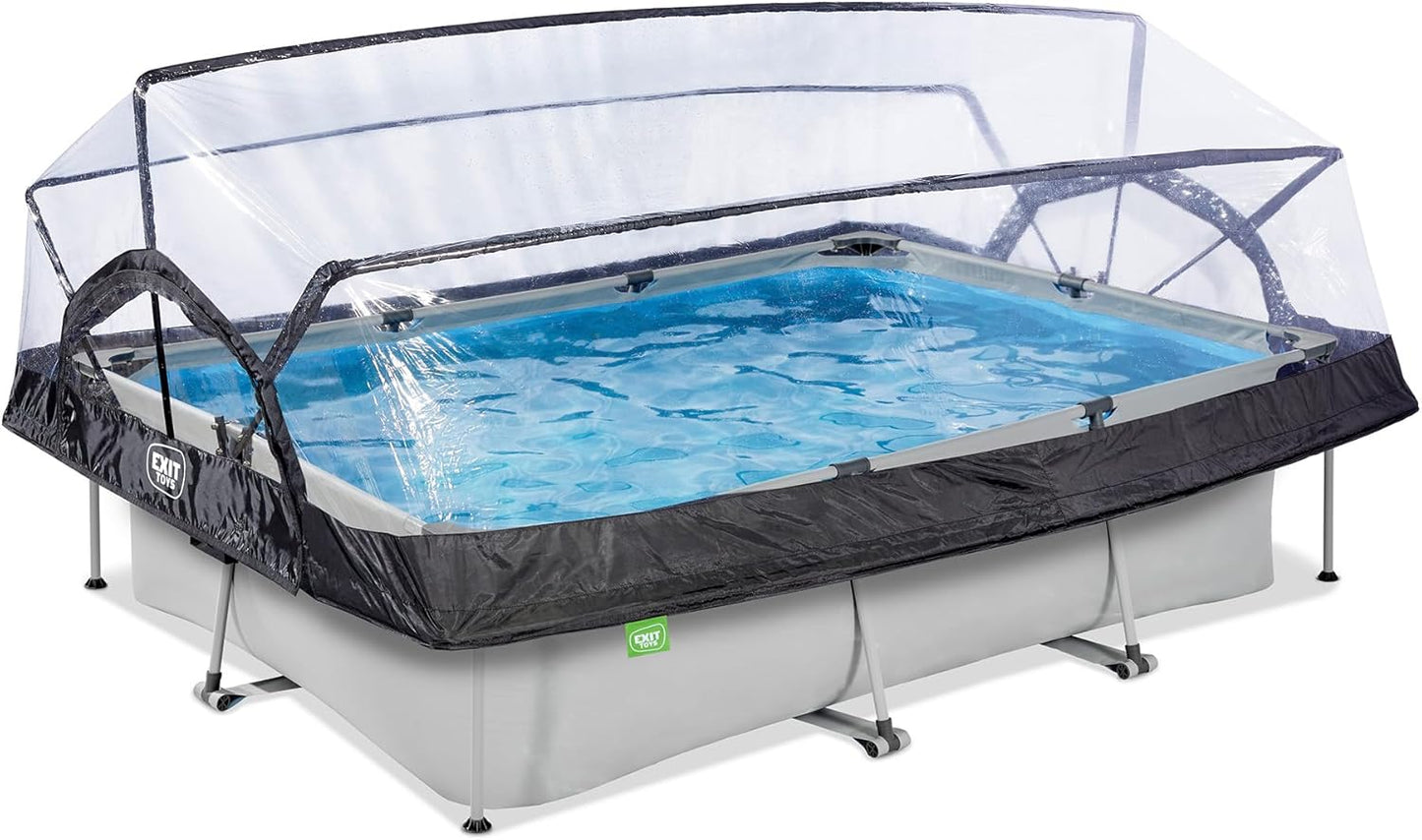 EXIT Toys Soft Grey Pool mit Multifunktionale Abdeckung - 300x200x65cm - Rechteckiger, Kompakter Rahmenpool mit Kartuschenfilterpumpe - Leicht Zugänglich - Für Sauberes und Warmes Poolwasser - Grau
