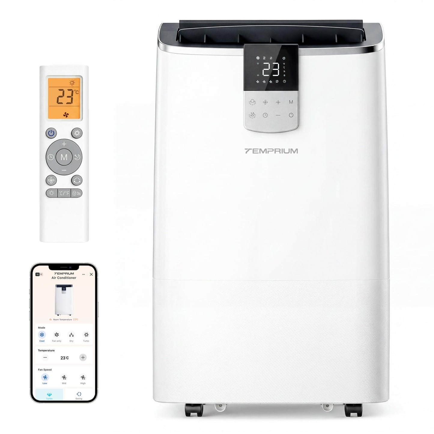 Mobile Klimaanlage 9000BTU 2,6Kw mit Abluftschlauch | 3-in-1 Mobiles Klimagerät | Fensterabdichtung | APP-Steuerung + Fernbedienung | Leiser Betrieb | 24h-Timer | Für Räume bis 25m²