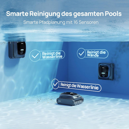 Beatbot AquaSense 2 Poolroboter, Akku Poolsauger mit Oberflächen-Parkfunktion, Poolreiniger Boden und Wand, Doppelte Reinigung der Wasserlinie, für Pools bis zu 300 m², Fenstergrau