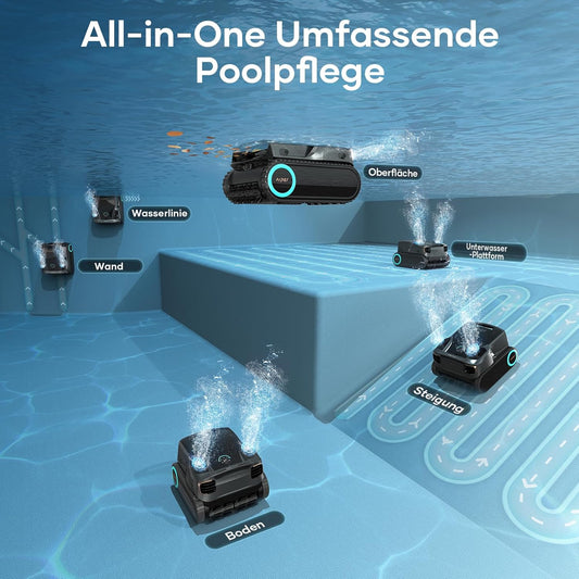 AIPER Scuba X1 Pro Max Poolroboter Boden und Wand, Poolsauger & Skimmer, 32,000 LPH Saugkraft, Pool-Mapping, Smart Surface Parking, Poolroboter für Alle Eingebauten Pools 300㎡,Schwarz