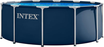 INTEX Metal Frame Pool rund Aufstellpool inkl. Sicherheitsleiter (366 x 122 cm) Rundpool mit Metalrahmen, Volumen ca. 10.680l Navy Blue (28930GH)