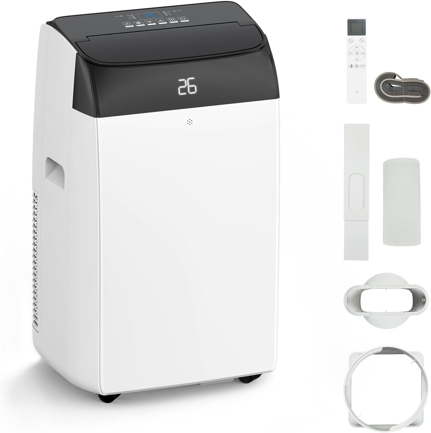 Leises 4-in-1 Mobiles Klimagerät 12000 BTU | Kühlen/Ventilieren/Entfeuchten/Follow-Me | Für Räume Bis 43–51㎡ Abluftschlauch+Digitaldisplay+Fernbedienung+24h-Timer