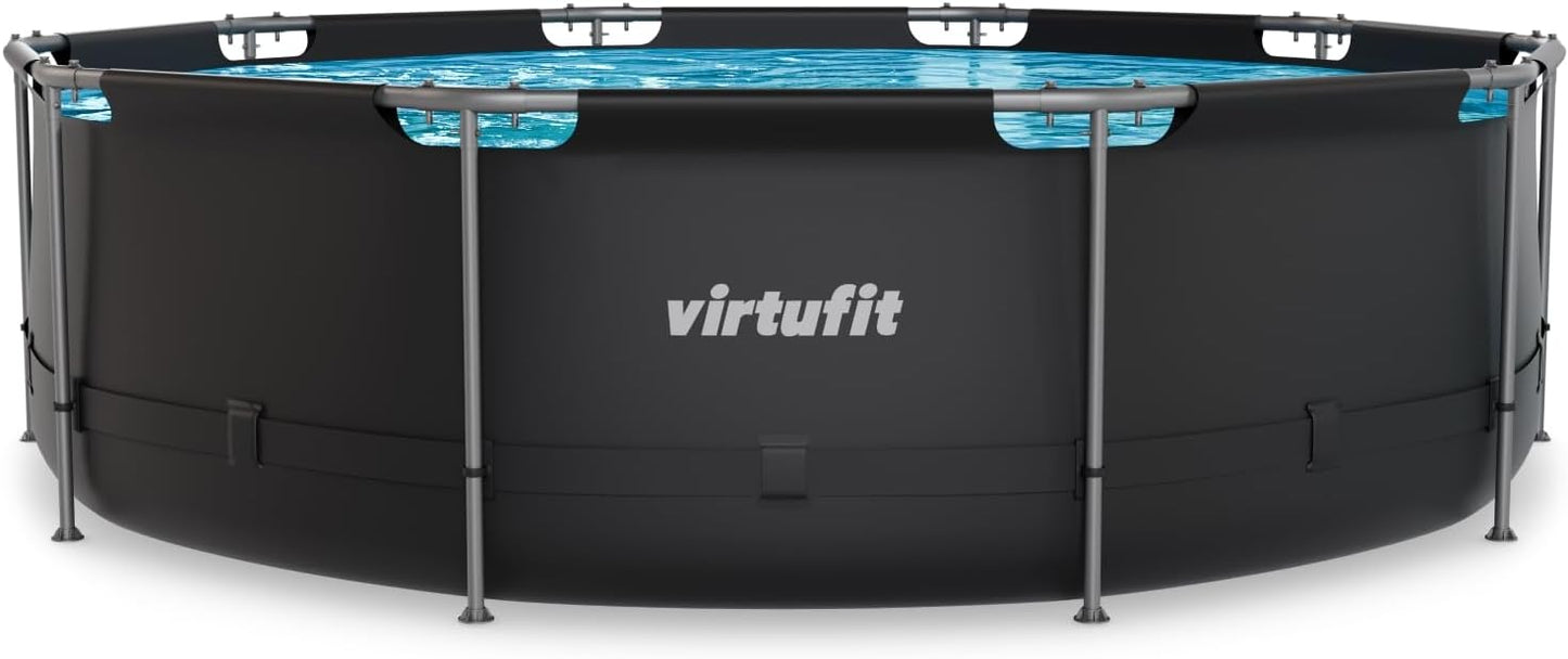 VirtuFit Rundpool Ø366 x 100 cm Anthrazit - inkl. Filterpumpe - Stabil & langlebig - Gartenpool - Familienpool