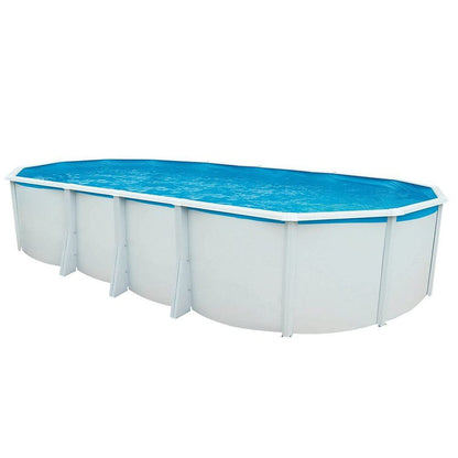 Steinbach Stahlwandpool New Splasher Secure – 011002 – Ø 350 x 90 m – Runder Pool in Weiß und blauer Innenfolie für bis zu 7.800 l Wasserinhalt – Mit Einhänge-Kartuschenfilteranlage und Leiter