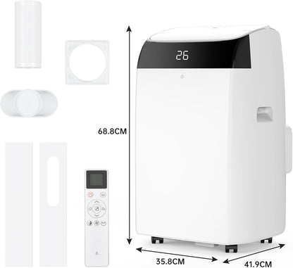 Leises 4-in-1 Mobiles Klimagerät 12000 BTU | Kühlen/Ventilieren/Entfeuchten/Follow-Me | Für Räume Bis 43–51㎡ Abluftschlauch+Digitaldisplay+Fernbedienung+24h-Timer