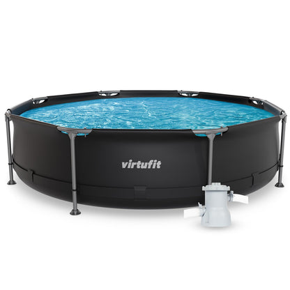 VirtuFit Rundpool Ø366 x 100 cm Anthrazit - inkl. Filterpumpe - Stabil & langlebig - Gartenpool - Familienpool