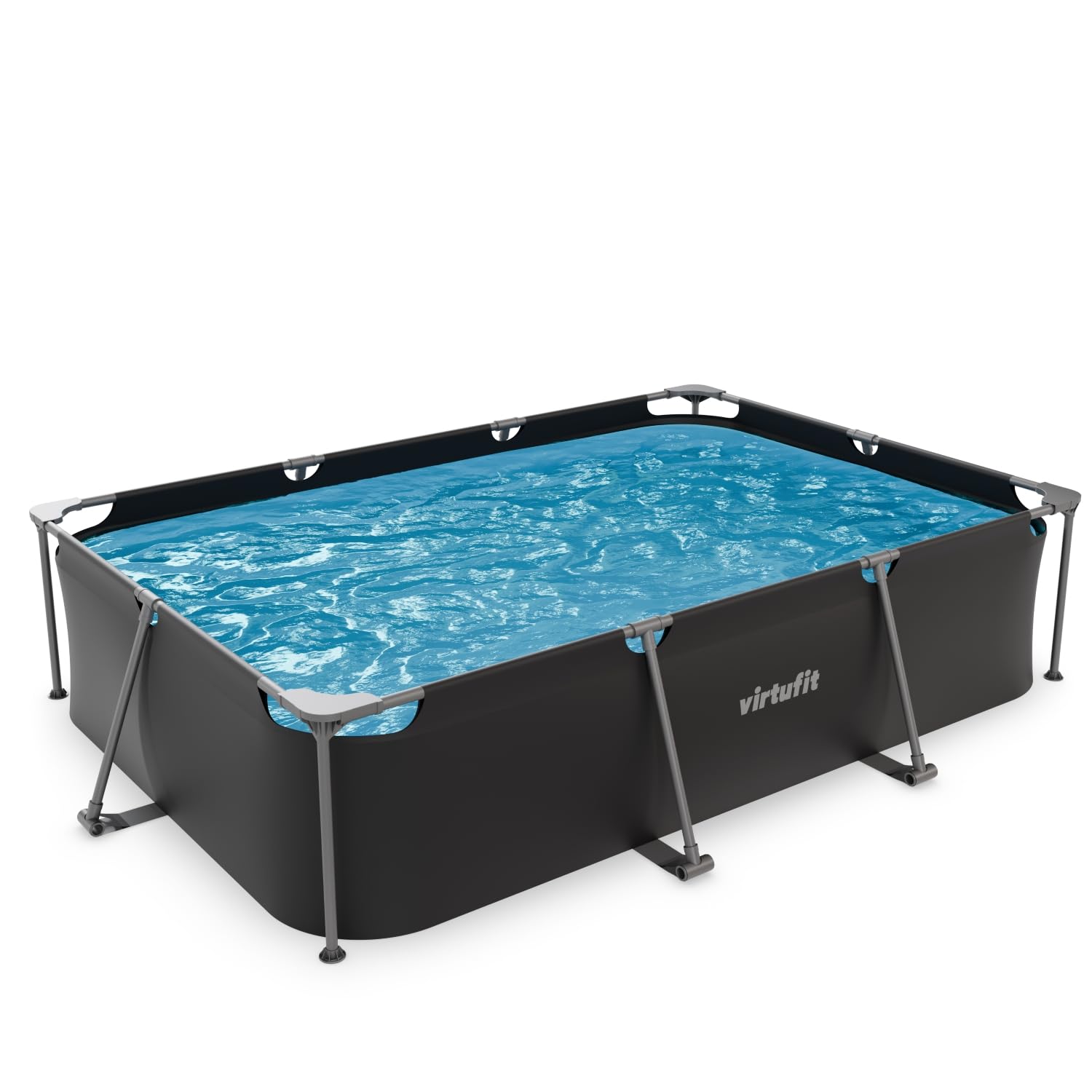 VirtuFit Rundpool Ø366 x 100 cm Anthrazit - inkl. Filterpumpe - Stabil & langlebig - Gartenpool - Familienpool
