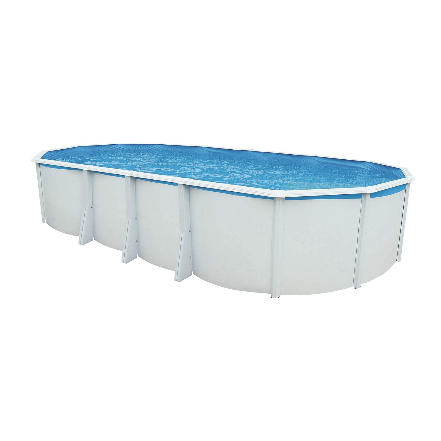 Steinbach Stahlwandpool New Splasher Secure – 011002 – Ø 350 x 90 m – Runder Pool in Weiß und blauer Innenfolie für bis zu 7.800 l Wasserinhalt – Mit Einhänge-Kartuschenfilteranlage und Leiter