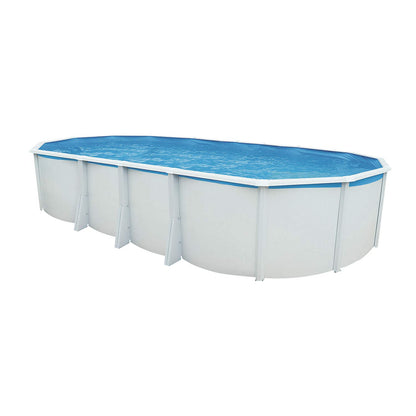 Steinbach Stahlwandpool New Splasher Secure – 011002 – Ø 350 x 90 m – Runder Pool in Weiß und blauer Innenfolie für bis zu 7.800 l Wasserinhalt – Mit Einhänge-Kartuschenfilteranlage und Leiter