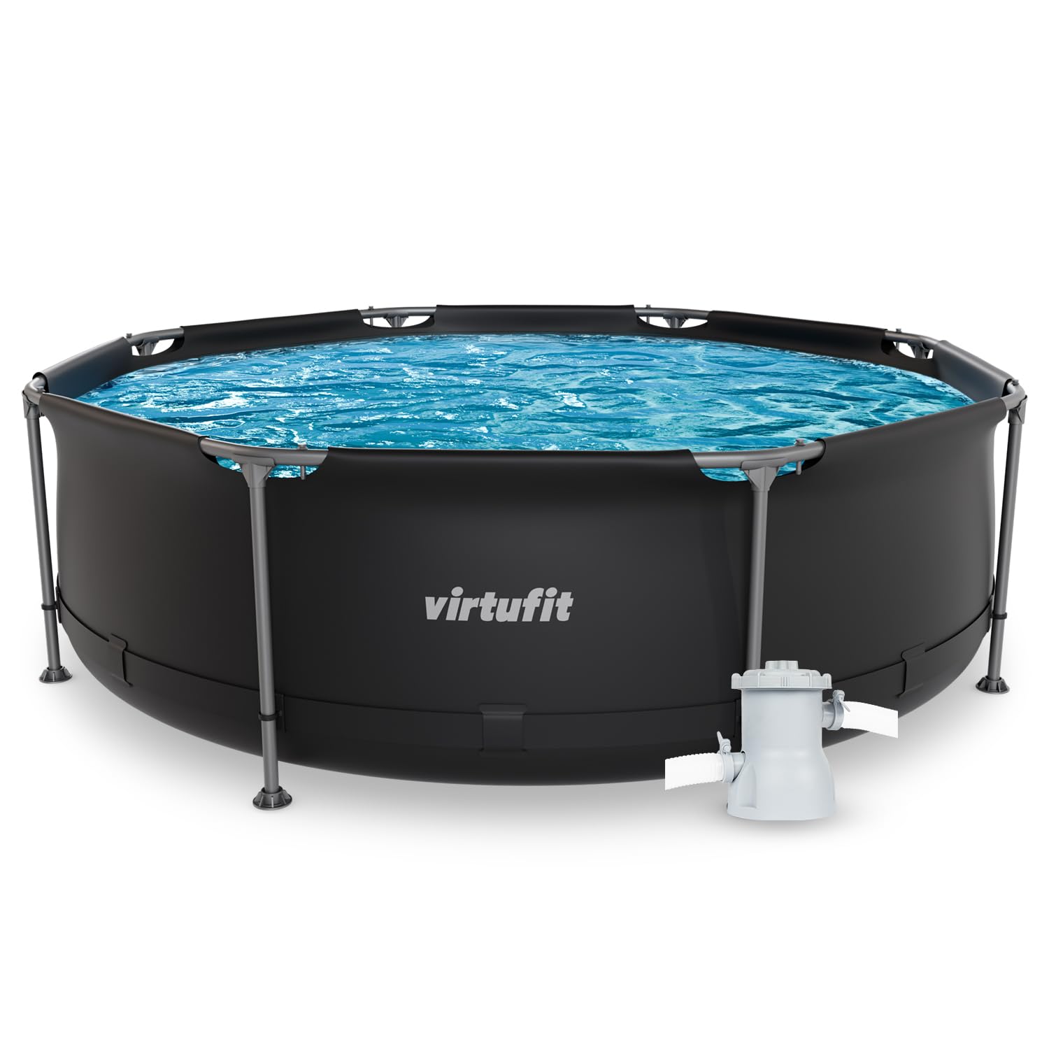 VirtuFit Rundpool Ø366 x 100 cm Anthrazit - inkl. Filterpumpe - Stabil & langlebig - Gartenpool - Familienpool