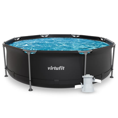 VirtuFit Rundpool Ø366 x 100 cm Anthrazit - inkl. Filterpumpe - Stabil & langlebig - Gartenpool - Familienpool