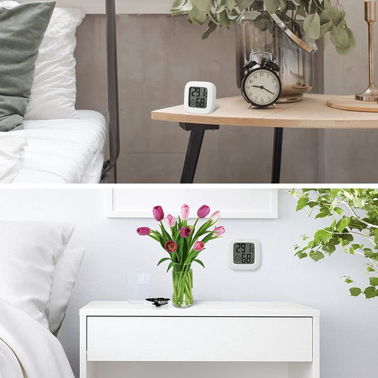 Flintronic Mini LCD Thermometer, 2 Stück Digital Thermometer Innen, Hygrometer Innen, Thermometer Hygrometer, Kabelloses, Luftfeuchtigkeit Meter für Babyzimmer Wohnzimmer Büro Gewächshaus(Weiß)