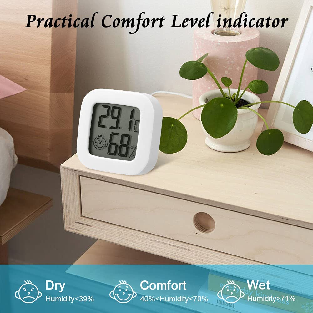 Flintronic Mini LCD Thermometer, 2 Stück Digital Thermometer Innen, Hygrometer Innen, Thermometer Hygrometer, Kabelloses, Luftfeuchtigkeit Meter für Babyzimmer Wohnzimmer Büro Gewächshaus(Weiß)