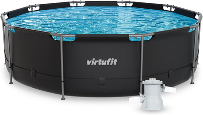 VirtuFit Rundpool Ø366 x 100 cm Anthrazit - inkl. Filterpumpe - Stabil & langlebig - Gartenpool - Familienpool