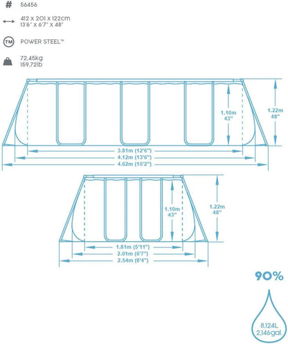 BESTWAY Power Steel Rectangular Pool Set 412x201x122 cm, Stahlrahmenpool-Set mit Filterpumpe und Zubehör