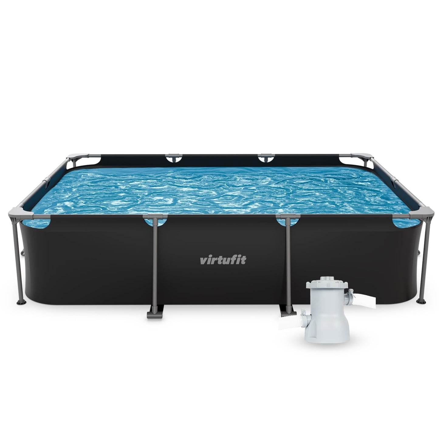 VirtuFit Rundpool Ø366 x 100 cm Anthrazit - inkl. Filterpumpe - Stabil & langlebig - Gartenpool - Familienpool
