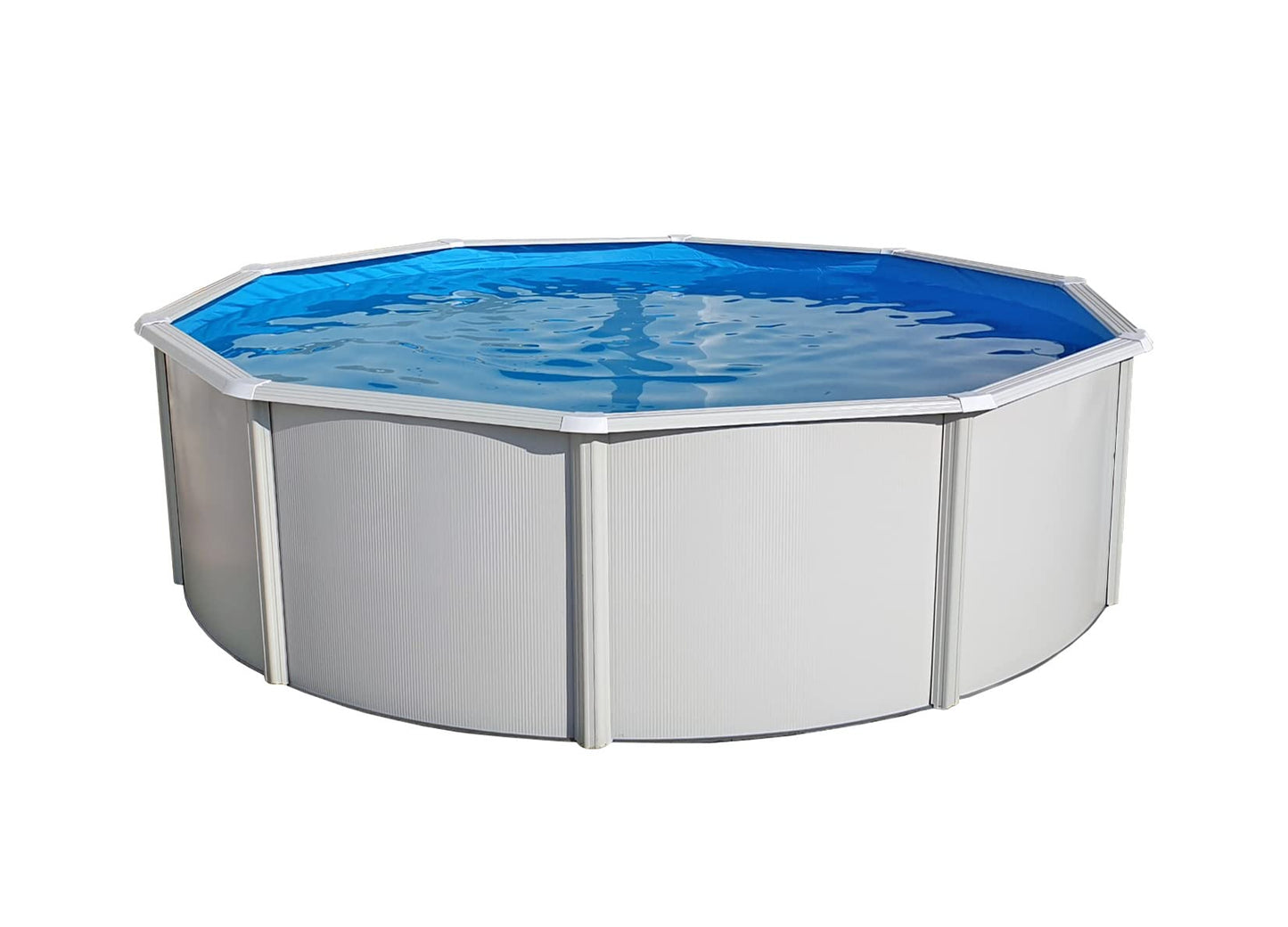 Steinbach Stahlwandpool New Splasher Secure – 011002 – Ø 350 x 90 m – Runder Pool in Weiß und blauer Innenfolie für bis zu 7.800 l Wasserinhalt – Mit Einhänge-Kartuschenfilteranlage und Leiter