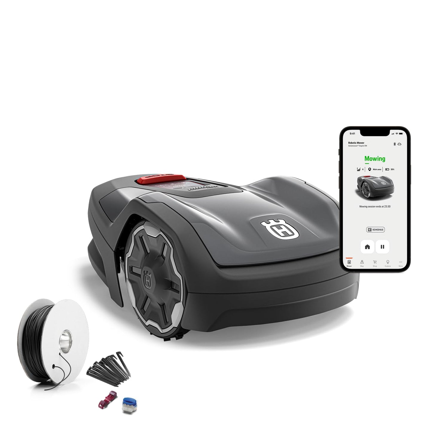 Husqvarna Automower Aspire R4 – Mähroboter für 400m², Akku, Connect App mit WLAN, Bluetooth & Sprachsteuerung, Installations-Kit