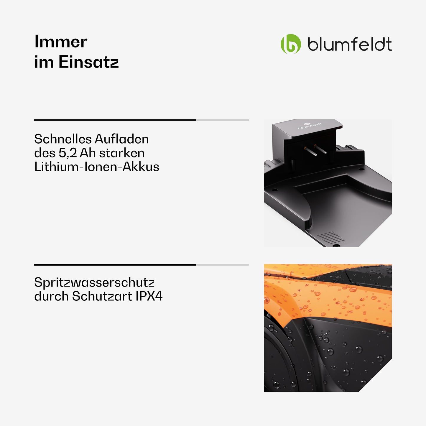 blumfeldt Smarter Akku-Rasenmäher – bis 1.400m², Begrenzungskabel, leise, Lithium-Ionen Akku, 3 Std. Laufzeit