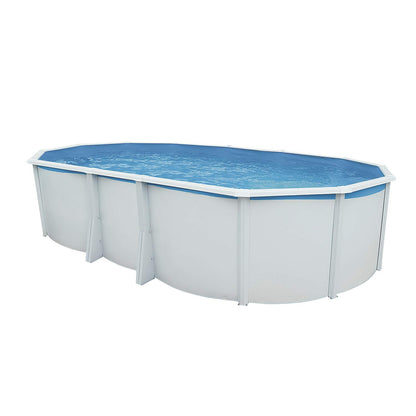 Steinbach Stahlwandpool New Splasher Secure – 011002 – Ø 350 x 90 m – Runder Pool in Weiß und blauer Innenfolie für bis zu 7.800 l Wasserinhalt – Mit Einhänge-Kartuschenfilteranlage und Leiter