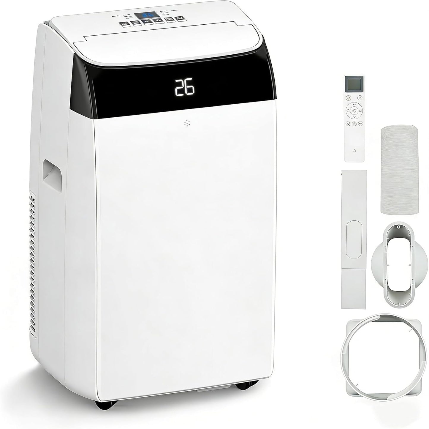 Leises 4-in-1 Mobiles Klimagerät 12000 BTU | Kühlen/Ventilieren/Entfeuchten/Follow-Me | Für Räume Bis 43–51㎡ Abluftschlauch+Digitaldisplay+Fernbedienung+24h-Timer