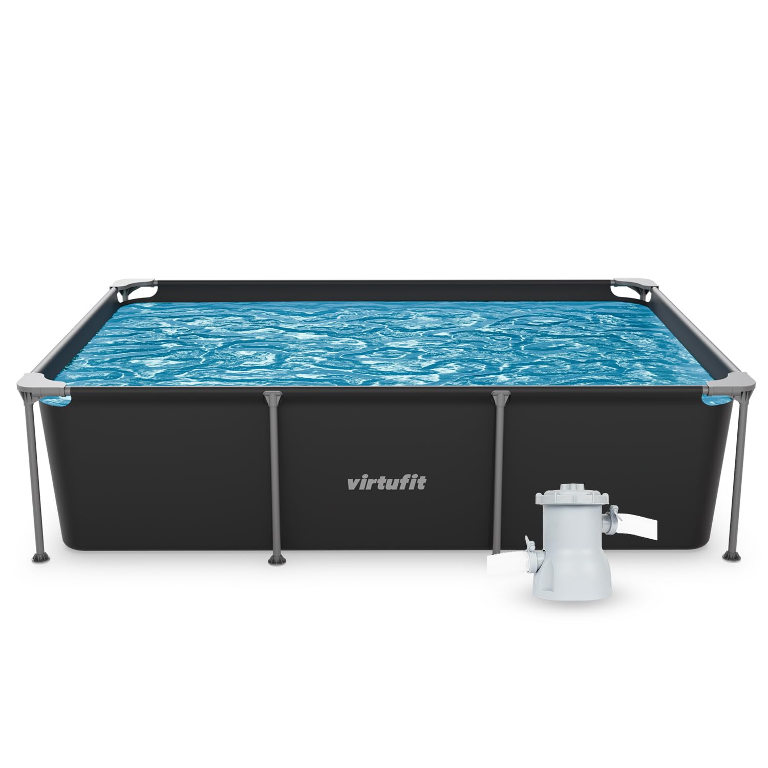 VirtuFit Rundpool Ø366 x 100 cm Anthrazit - inkl. Filterpumpe - Stabil & langlebig - Gartenpool - Familienpool