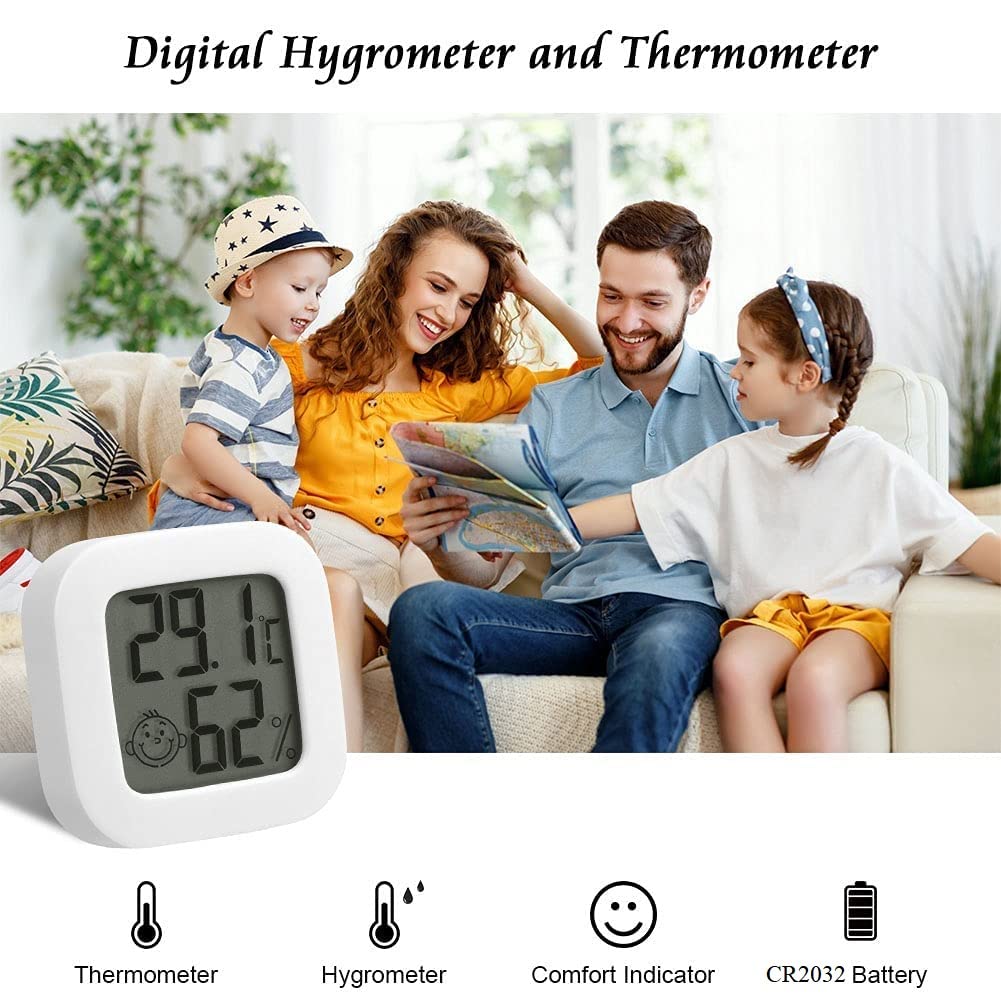 Flintronic Mini LCD Thermometer, 2 Stück Digital Thermometer Innen, Hygrometer Innen, Thermometer Hygrometer, Kabelloses, Luftfeuchtigkeit Meter für Babyzimmer Wohnzimmer Büro Gewächshaus(Weiß)