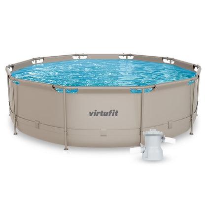 VirtuFit Rundpool Ø366 x 100 cm Anthrazit - inkl. Filterpumpe - Stabil & langlebig - Gartenpool - Familienpool