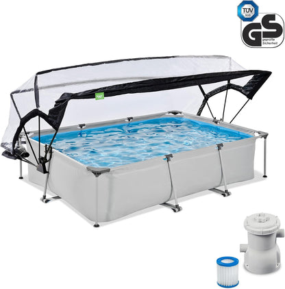 EXIT Toys Soft Grey Pool mit Multifunktionale Abdeckung - 300x200x65cm - Rechteckiger, Kompakter Rahmenpool mit Kartuschenfilterpumpe - Leicht Zugänglich - Für Sauberes und Warmes Poolwasser - Grau