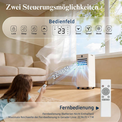 Klimaanlage Mobil 9000 BTU,4-in-1 Mobile Klimaanlage - LED Display&Fernbedienung,leise mobile klimaanlage mit einem Fenstermontagesatz,klimagerät mit abluftschlauch,Raumgröße bis 88m³(33㎡) Tragbare