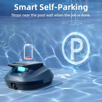 (2026 Neu) X2 Poolroboter Akku mit 200 Min Laufzeit, Kabelloser Poolsauger Auto-Parkfunktion, 3.3 h Schnellladung, für Aufstellpools & Ebene eingelassene Pools bis 120m², Blau