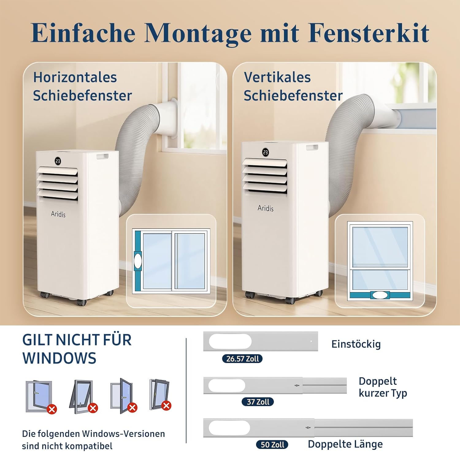 Klimaanlage Mobil 9000 BTU,4-in-1 Mobile Klimaanlage - LED Display&Fernbedienung,leise mobile klimaanlage mit einem Fenstermontagesatz,klimagerät mit abluftschlauch,Raumgröße bis 88m³(33㎡) Tragbare