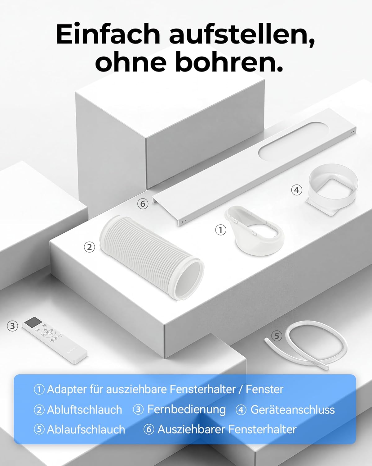Mobile Klimaanlage 9000 BTU, Klimaanlage Mobil mit Abluftschlauch, Mobiles Klimagerät leise 55dB, mit Timer