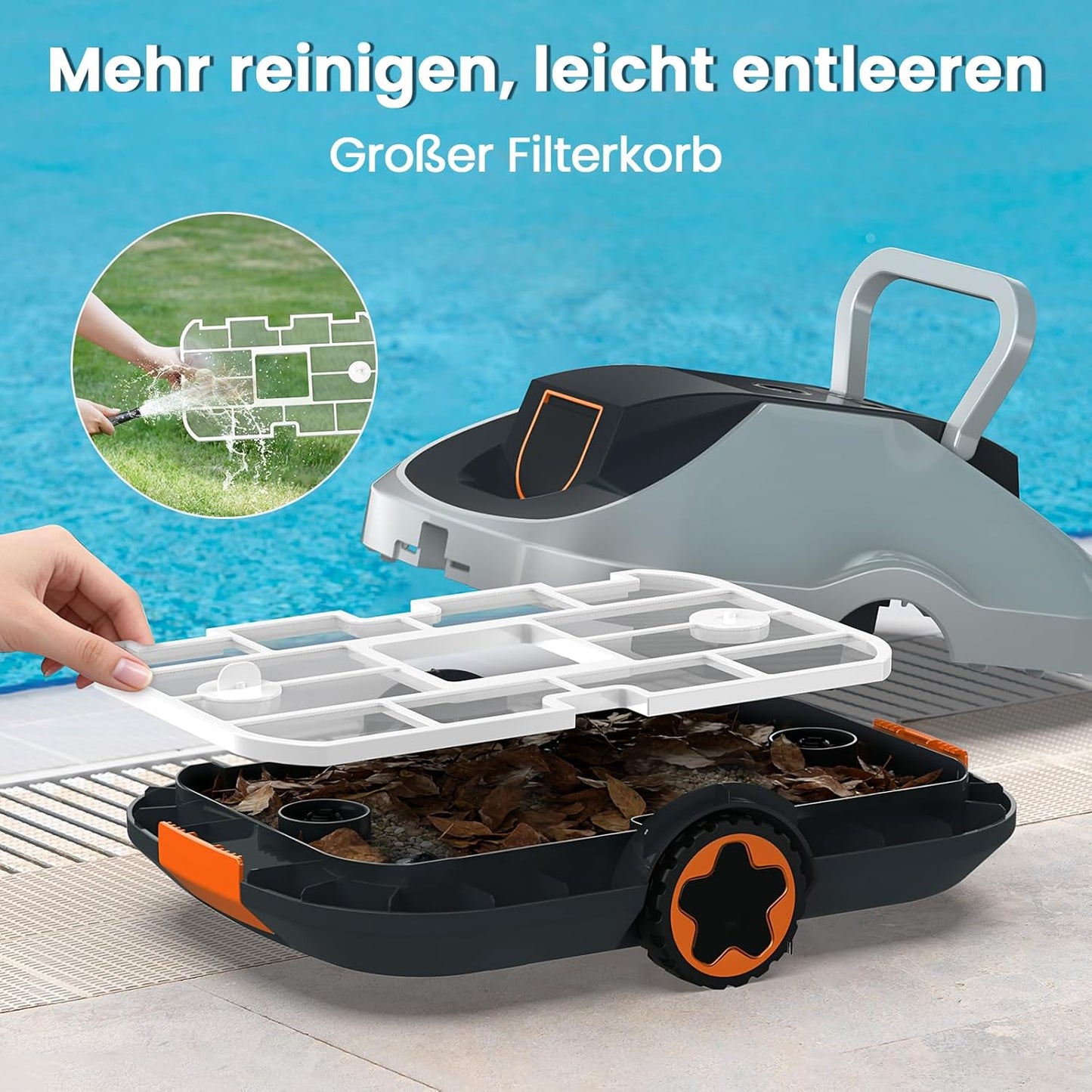 Poolroboter Akku, kabelloser Pool-Saugroboter, 200Min Laufzeit, Intelligente Navigation, Selbsteinparkfunktion und ultrafeine Filterung, kompakt und tragbar Poolreiniger ohne kabel für Pools 232m²