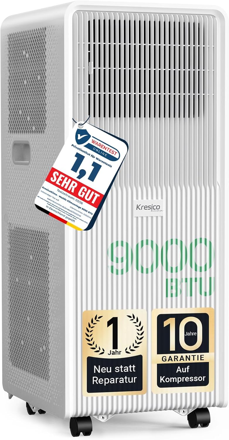 Mobile Klimaanlage 9000 BTU, Klimaanlage mobil mit Abluftschlauch, Mobiles Klimagerät mit Abluftschlauch für Räume bis zu 33m²/90m³, Klimagerät mit Timer, R290, weiß