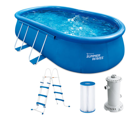 Summer Waves Frame Pool Komplettset | Rund 488x122 cm Rattanoptik Grau | Aufstellpool Set | Gartenpool & Schwimmbecken inkl. Filterpumpe, Einstiegsleiter, Abdeckplane, Bodenvlies & Reinigungsset