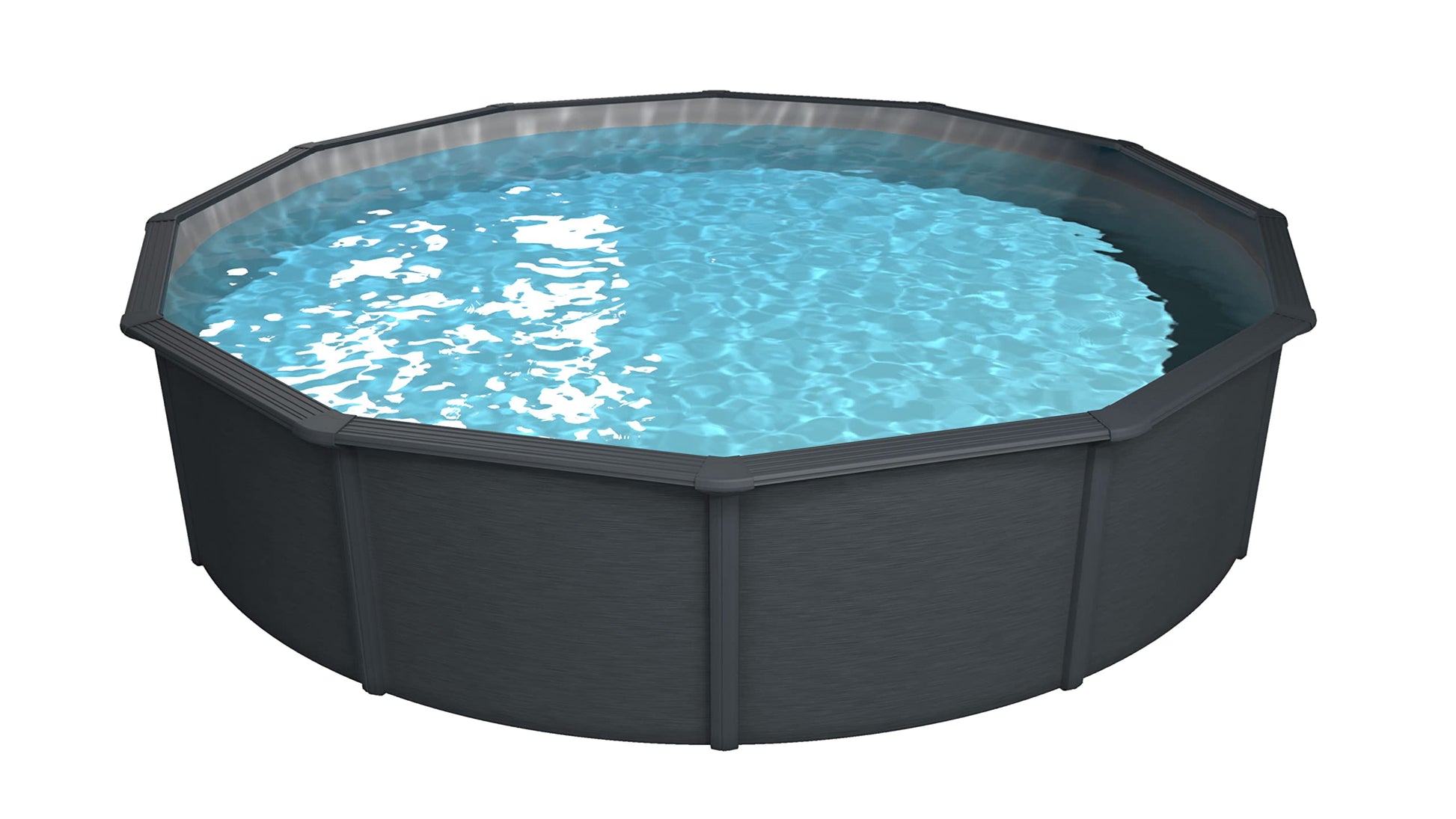 Steinbach Stahlwandpool New Splasher Secure – 011002 – Ø 350 x 90 m – Runder Pool in Weiß und blauer Innenfolie für bis zu 7.800 l Wasserinhalt – Mit Einhänge-Kartuschenfilteranlage und Leiter
