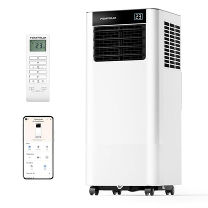 Mobile Klimaanlage 9000BTU 2,6Kw mit Abluftschlauch | 3-in-1 Mobiles Klimagerät | Fensterabdichtung | APP-Steuerung + Fernbedienung | Leiser Betrieb | 24h-Timer | Für Räume bis 25m²