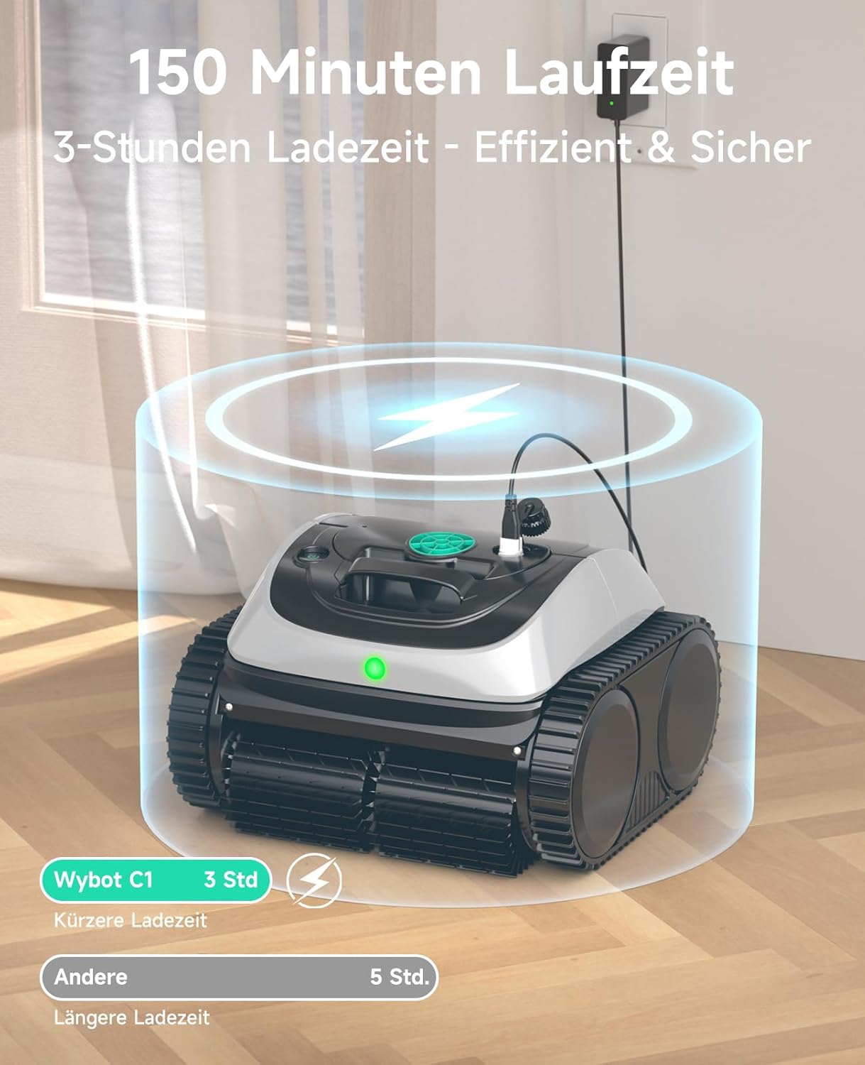 WYBOT C1 Poolroboter mit Akku, 150 Min. Kabellos Poolsauger Poolroboter Boden und Wand, Poolreiniger mit intelligenter Routenplanung, vollautomatische Boden-, Wasserlinien- & Wandreinigung, bis 150 ㎡