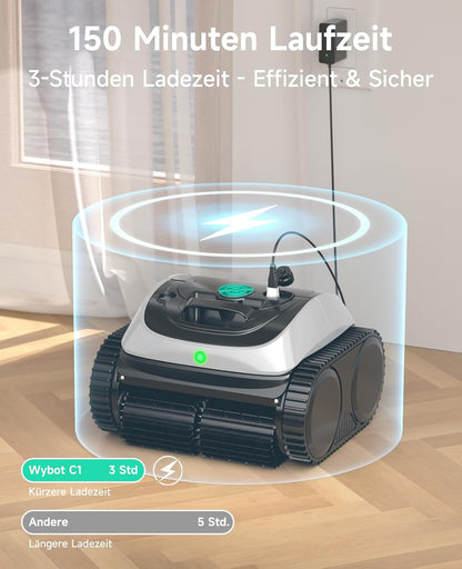 WYBOT C1 Poolroboter mit Akku, 150 Min. Kabellos Poolsauger Poolroboter Boden und Wand, Poolreiniger mit intelligenter Routenplanung, vollautomatische Boden-, Wasserlinien- & Wandreinigung, bis 150 ㎡