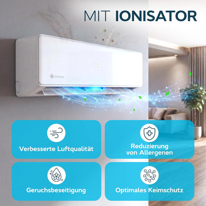 Split Klimaanlage Klimagerät Set Air Conditioner mit Heizfunktion 12000 BTU 3,5kW A++ WiFi/App-Steuerung 4D AirFlow Auto Reinigung inkl. Montagematerial Vorgefüllt R32
