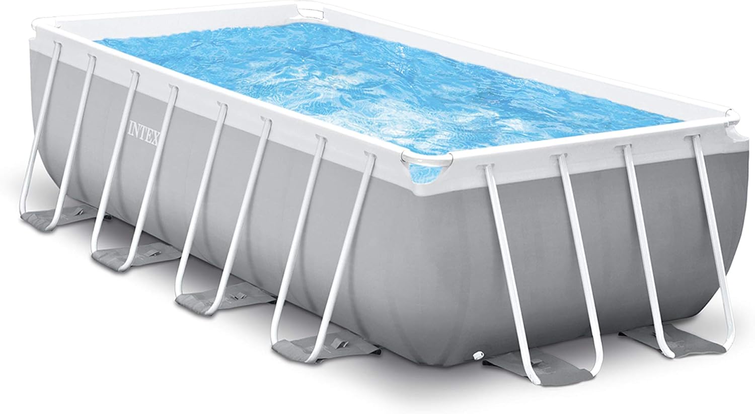 INTEX "PrismFrame" Pool rechteckig Aufstellpool Komplettset (400 x 200 x 122 cm) inkl. 12V Filterpumpe & Sicherheitsleiter Familienpool Swimmingpool Volumen ca 8.418l, blau (26790GN)