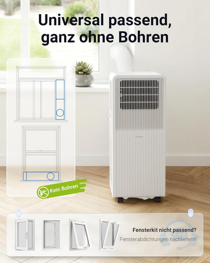 Mobile Klimaanlage 9000 BTU, Klimaanlage mobil mit Abluftschlauch, Mobiles Klimagerät mit Abluftschlauch für Räume bis zu 33m²/90m³, Klimagerät mit Timer, R290, weiß
