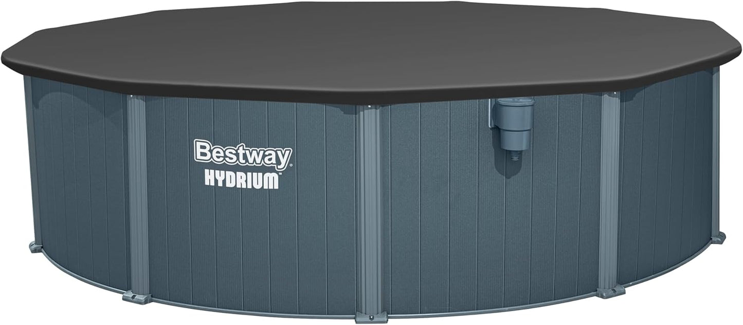 Bestway Hydrium Stahlwandpool Komplett-Set rund 488 x 132 cm Holz-Optik Grau Gartenpool Aufstellpool Sandfilter