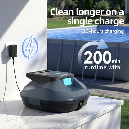 (2026 Neu) X2 Poolroboter Akku mit 200 Min Laufzeit, Kabelloser Poolsauger Auto-Parkfunktion, 3.3 h Schnellladung, für Aufstellpools & Ebene eingelassene Pools bis 120m², Blau