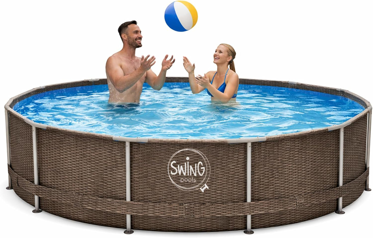 HAF - Swing Frame Pool rund Grau Rattan-Optik (Ø 366 cm, 91 cm tief) - Gartenpool mit 8.300 Liter - Robust, UV-geschützt & korrosionsbeständig - Stabiler Metallrahmen - Schnellaufbau ohne Werkzeug
