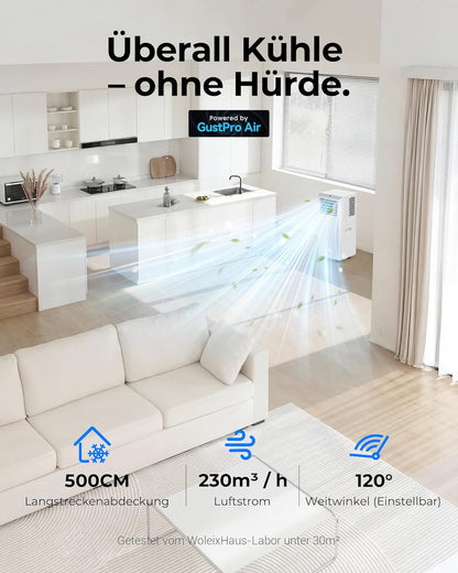 Mobile Klimaanlage 9000 BTU, Klimaanlage Mobil mit Abluftschlauch, Mobiles Klimagerät leise 55dB, mit Timer