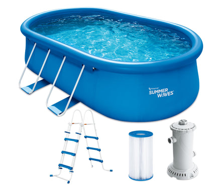 Summer Waves Frame Pool Komplettset | Rund 488x122 cm Rattanoptik Grau | Aufstellpool Set | Gartenpool & Schwimmbecken inkl. Filterpumpe, Einstiegsleiter, Abdeckplane, Bodenvlies & Reinigungsset